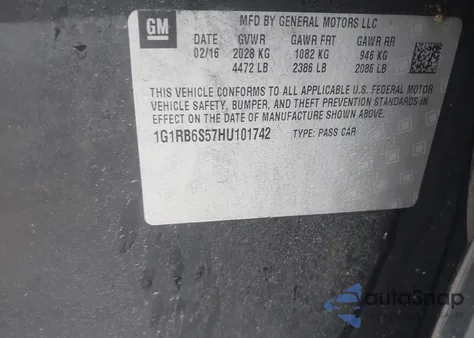 2017 Chevrolet Volt Premier from USA, damaged, VIN 1G1RB6S57HU101742